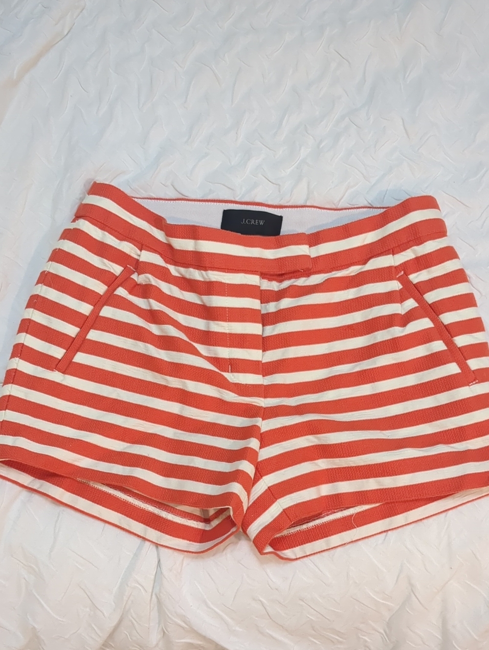 J. Crew Coral and White Striped High-Waist Shorts